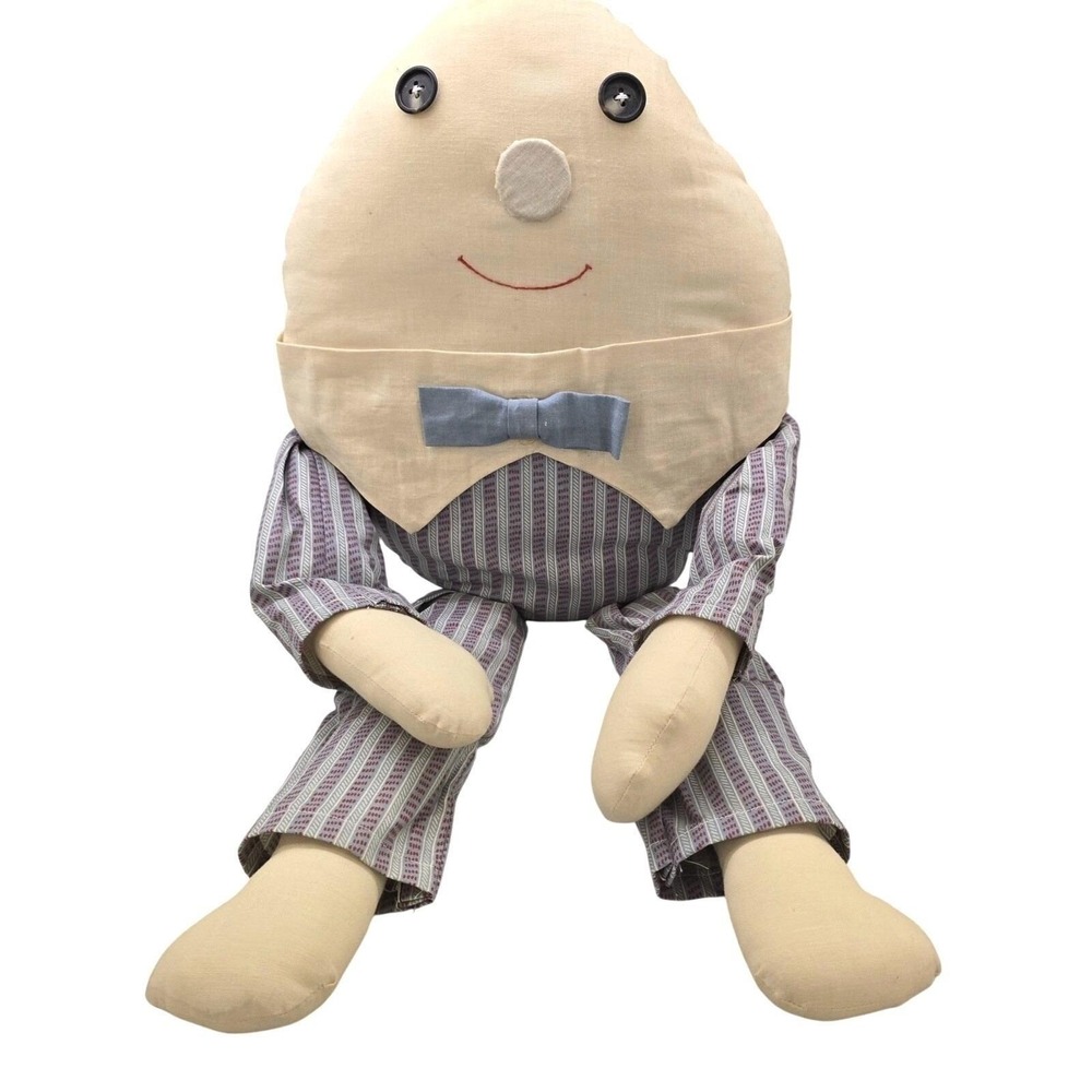 VTG 80s Primitive‎ Folk Art Humpty Dumpty Rag Doll Shelf Sitter 9x20 Handmade